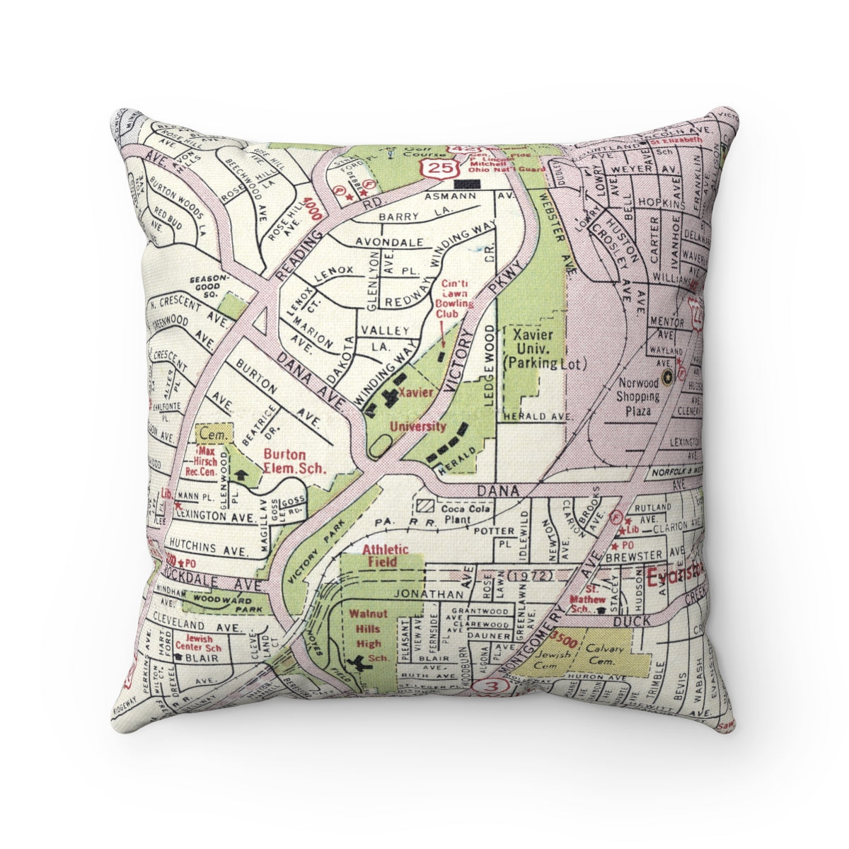 Xavier University vintage map pillow
