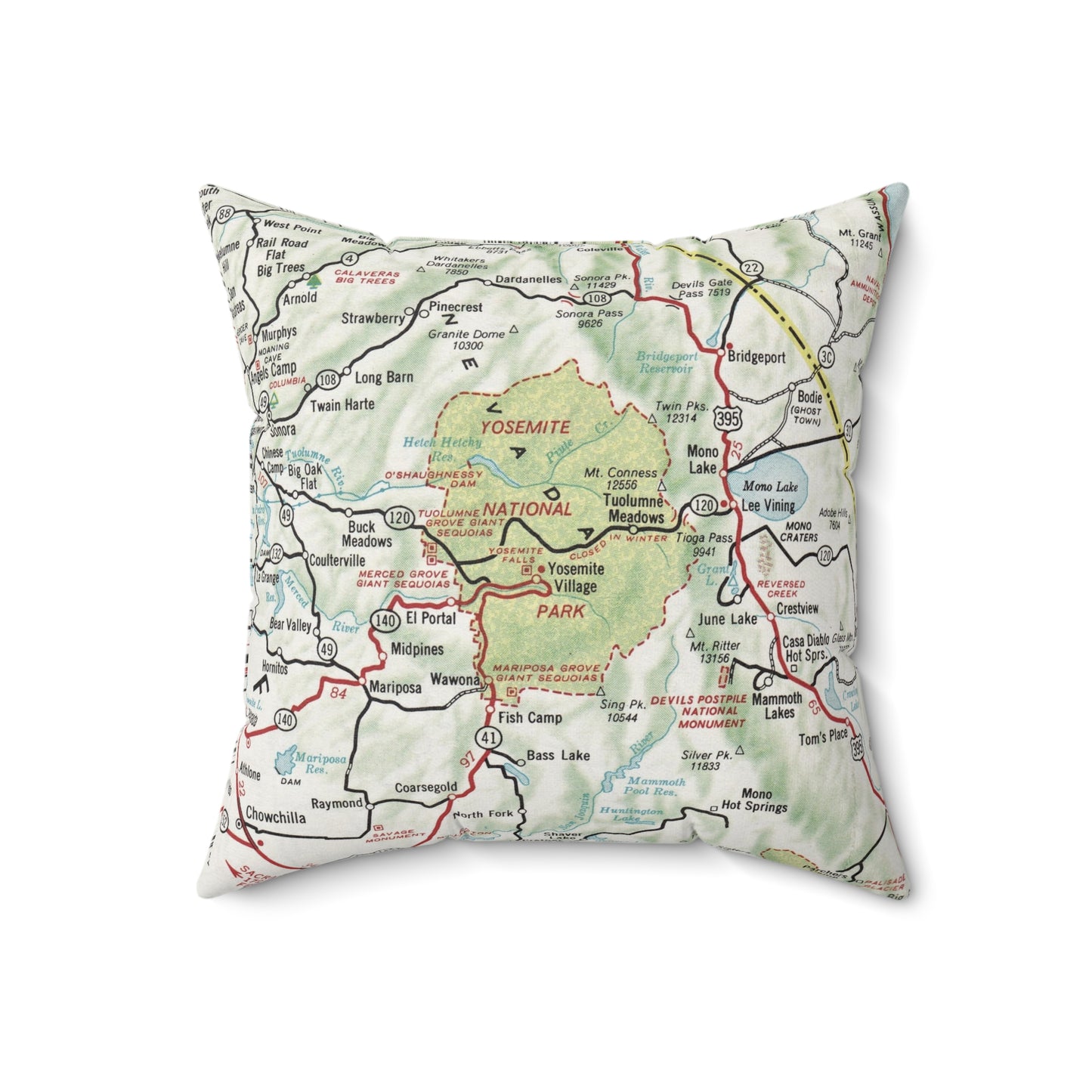 Yosemite National Park vintage map pillow