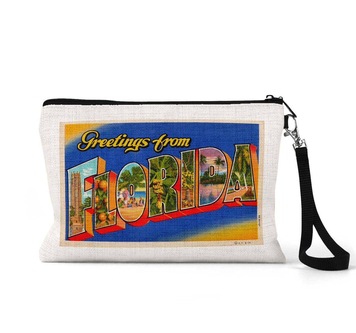 Florida vintage postcard wristlet travel pouch