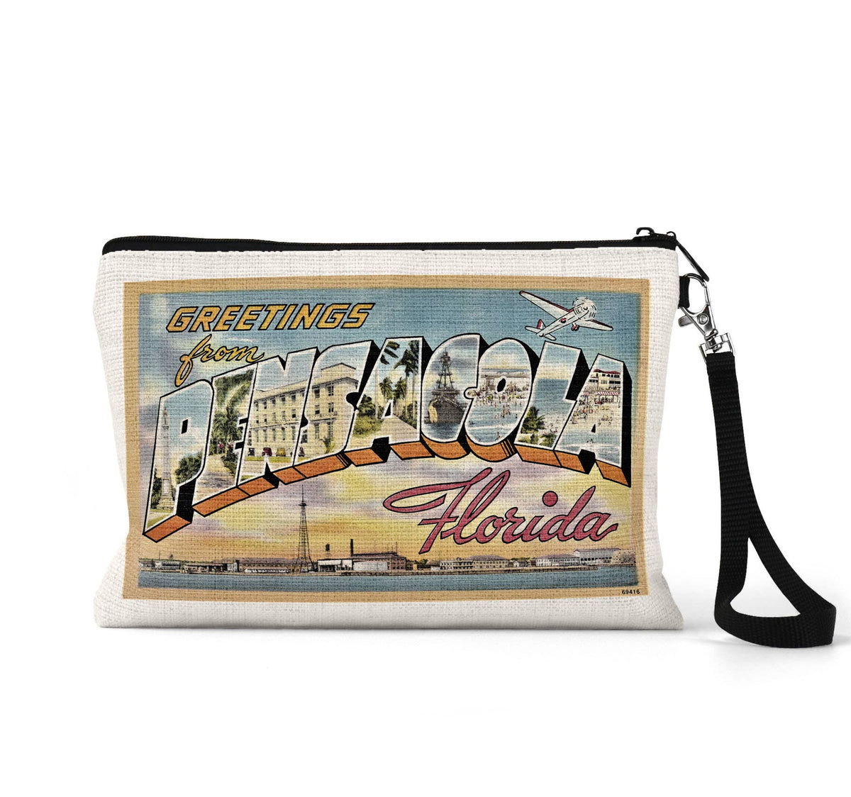 Pensacola Florida vintage postcard wristlet travel pouch