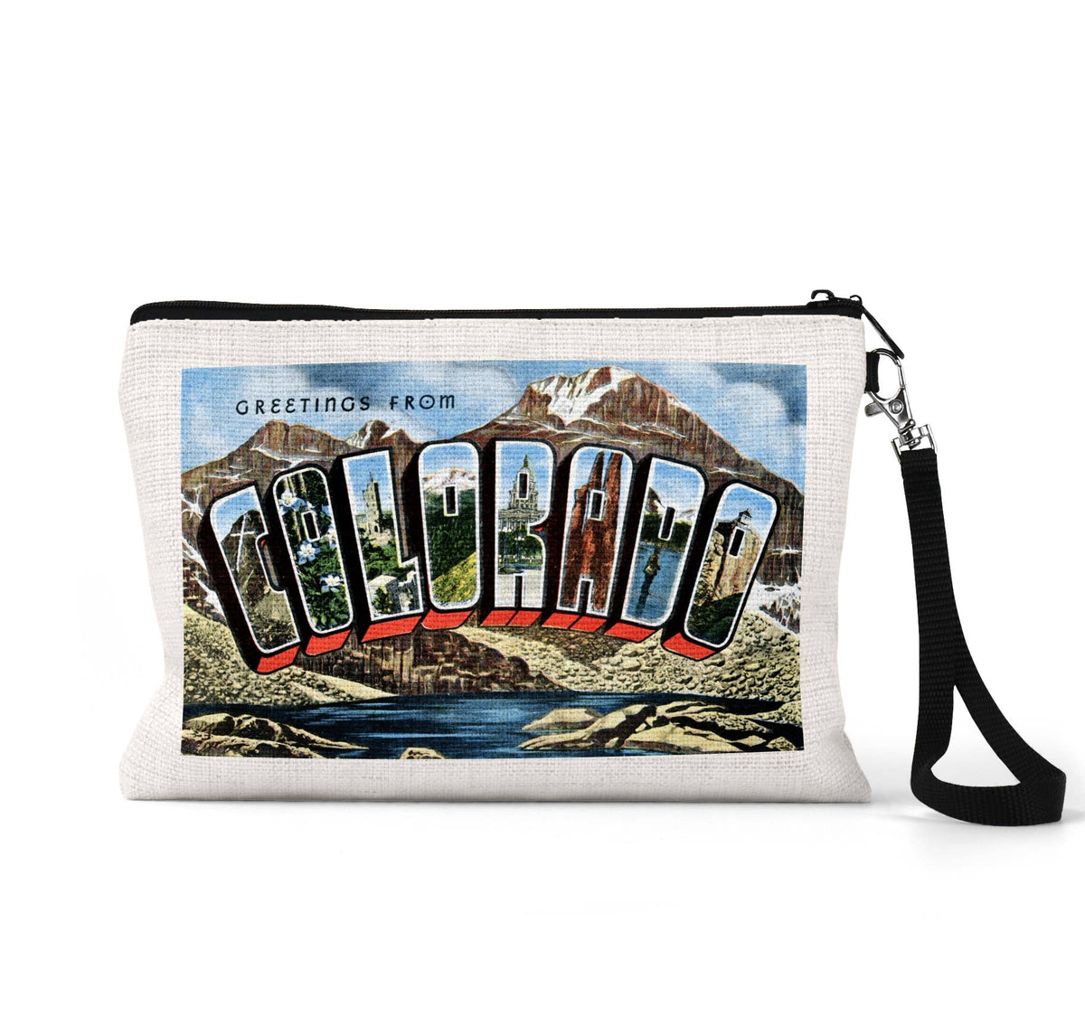 Colorado vintage postcard wristlet travel pouch