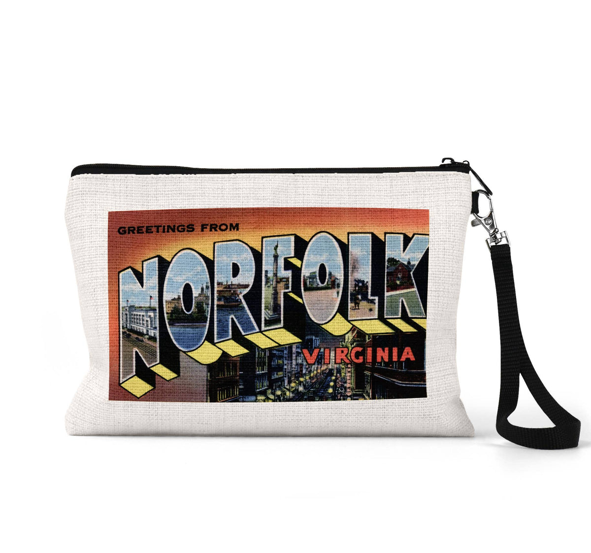 Norfolk Virginia vintage postcard wristlet travel pouch