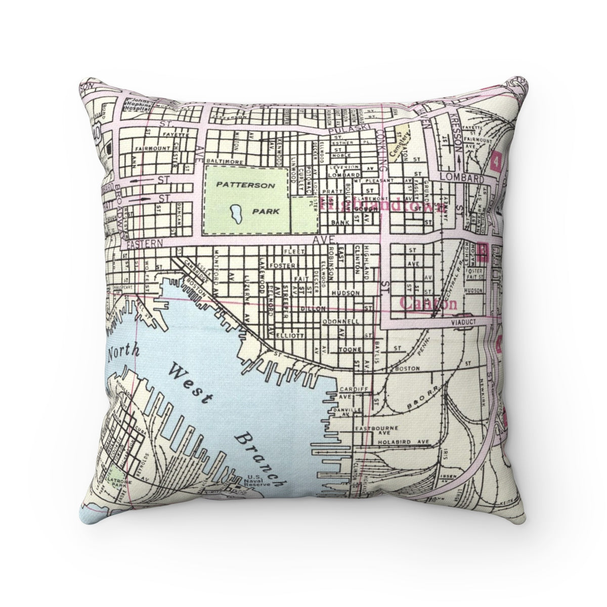 Canton Baltimore vintage map pillow