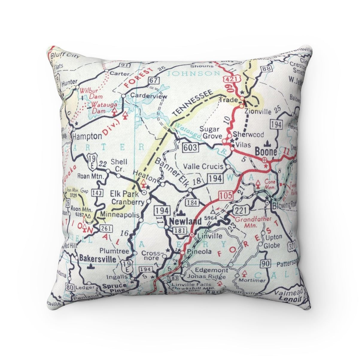 Banner Elk North Carolina vintage map pillow