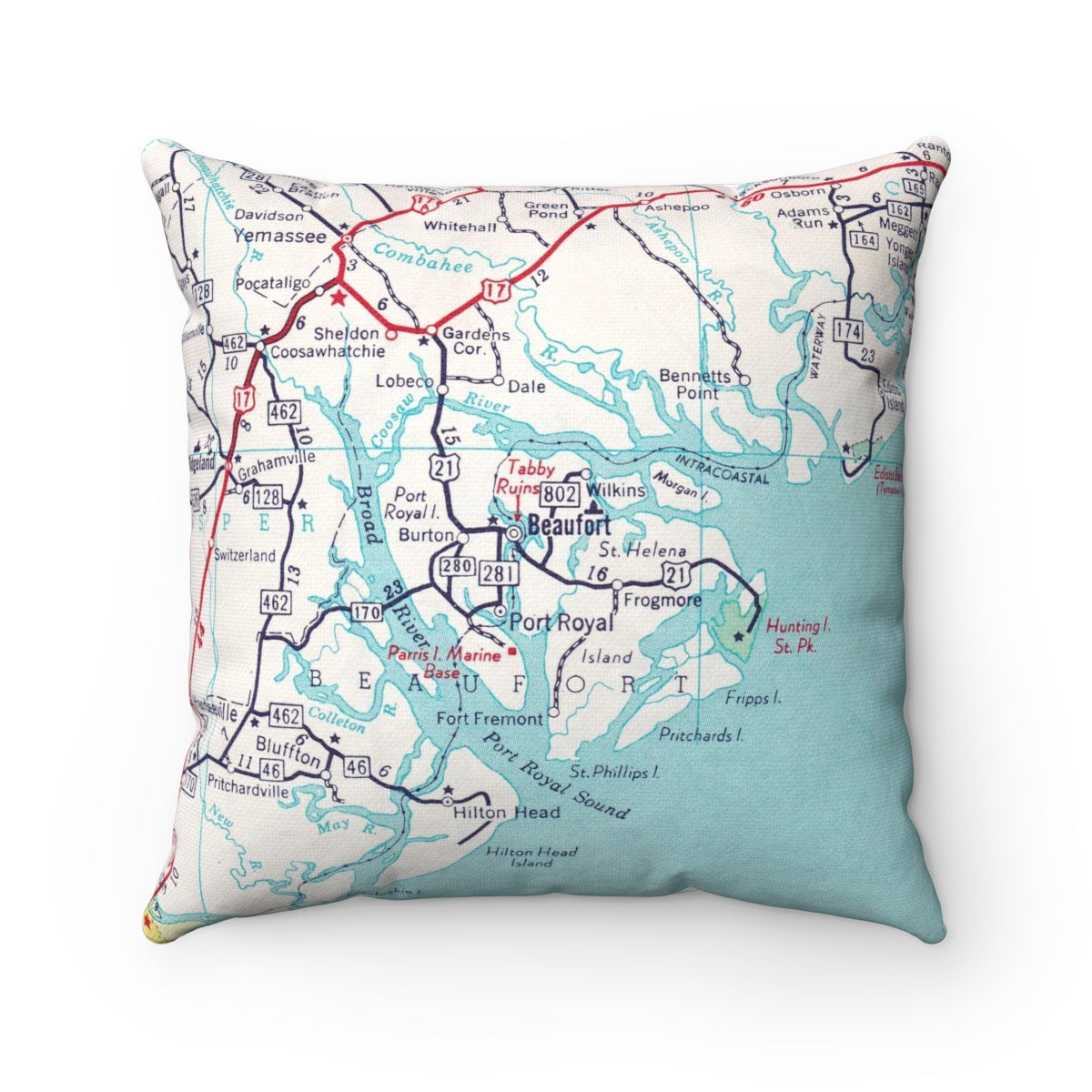 Beaufort South Carolina vintage map pillow
