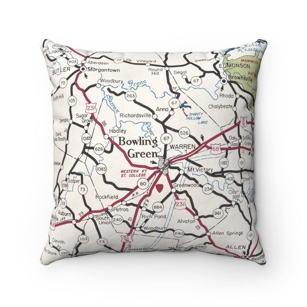 Bowling Green Kentucky vintage map pillow