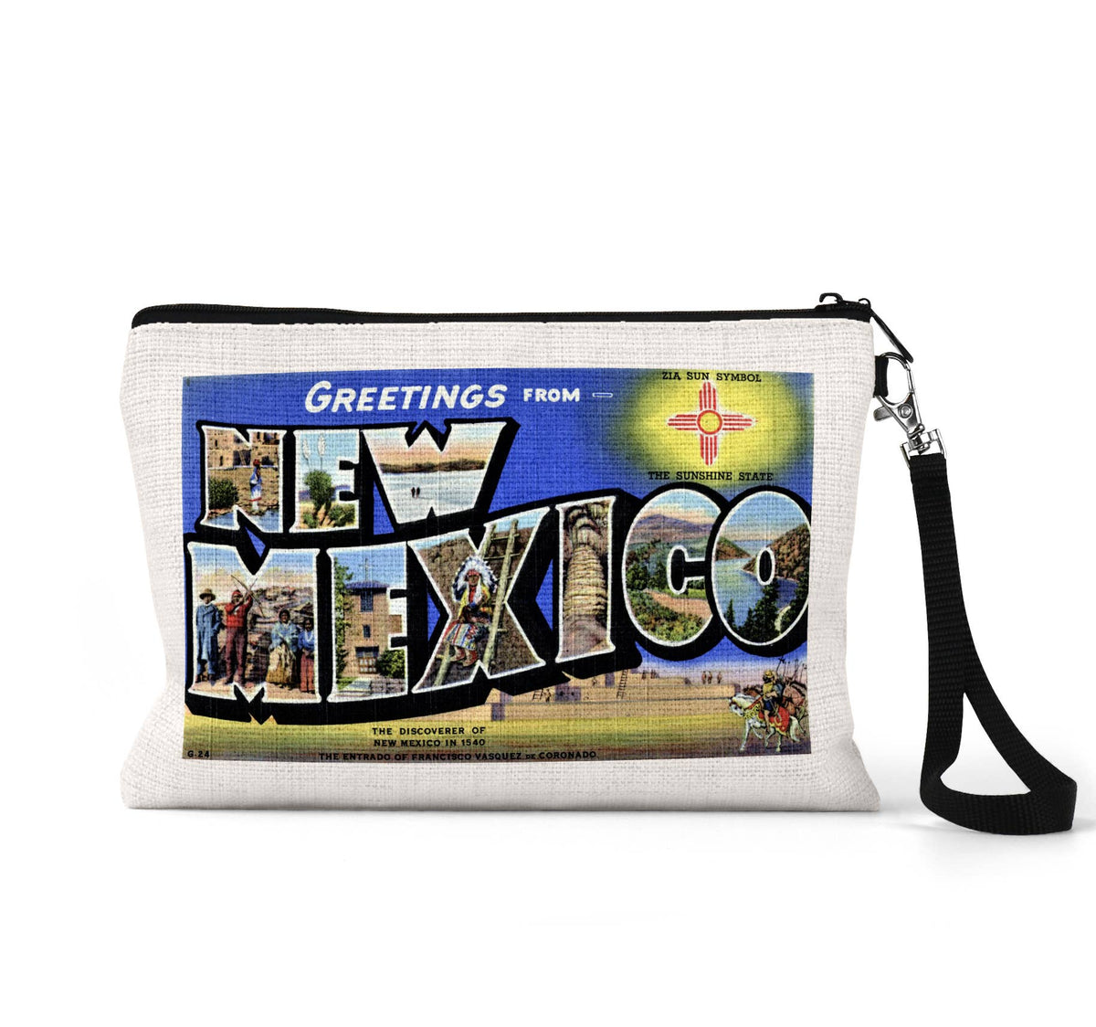 New Mexico vintage postcard wristlet travel pouch