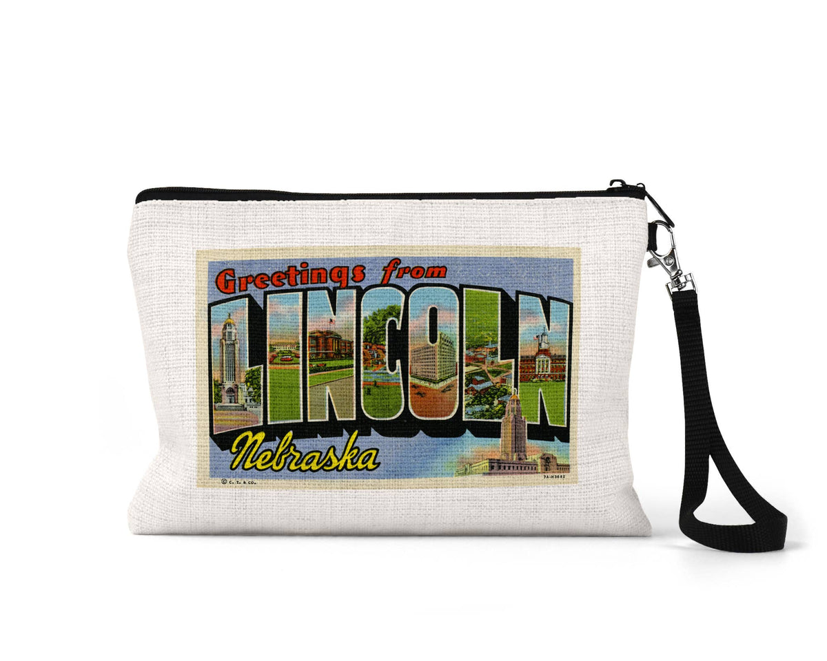 Lincoln Nebraska vintage postcard wristlet travel pouch