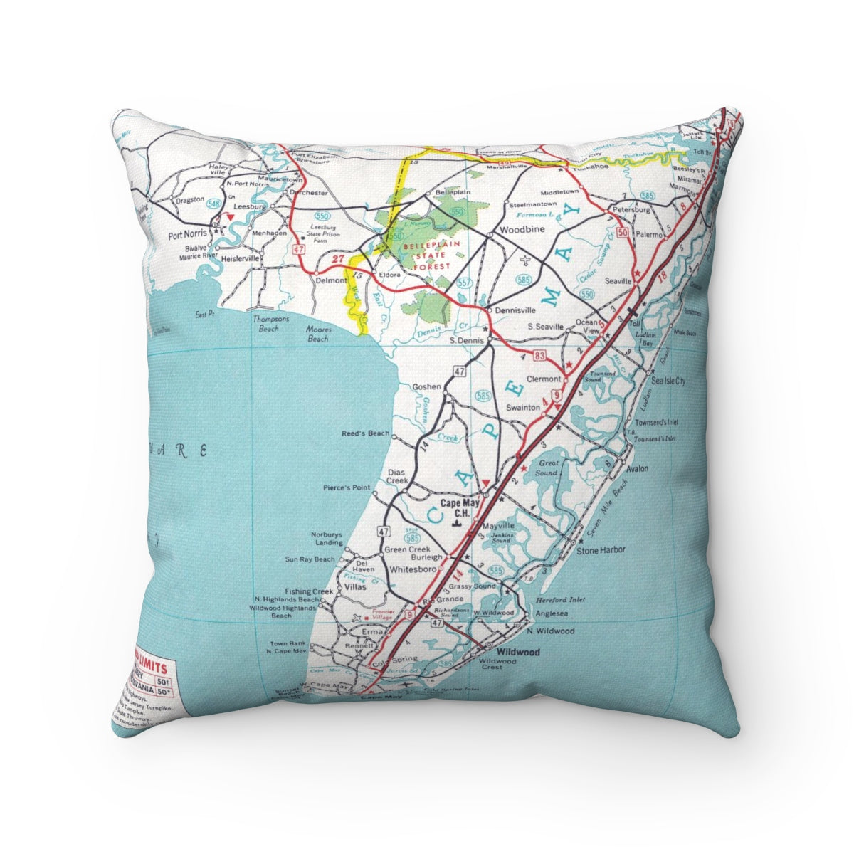 Cape May New Jersey vintage map pillow