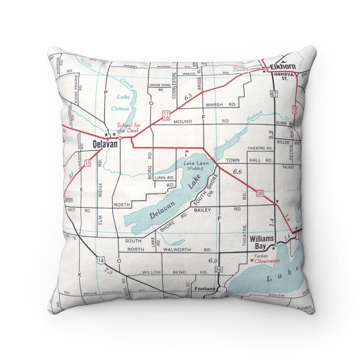 Delavan Lake Wisconsin vintage map pillow
