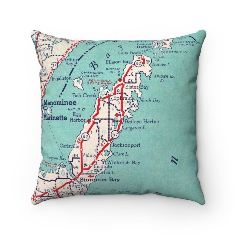 Door County Wisconsin vintage map pillow