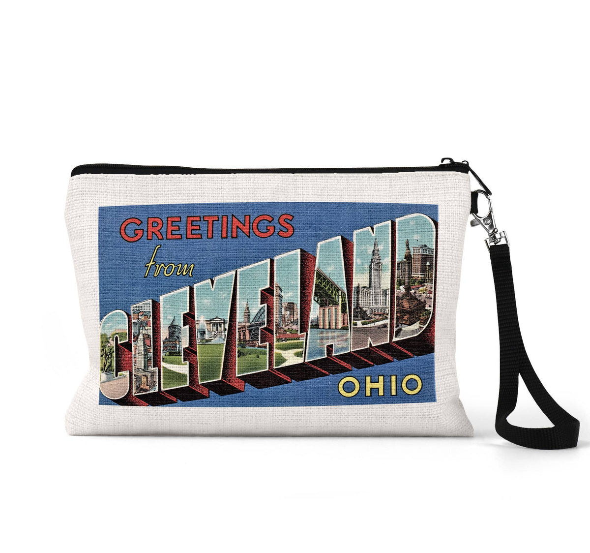 Cleveland Ohio vintage postcard wristlet travel pouch