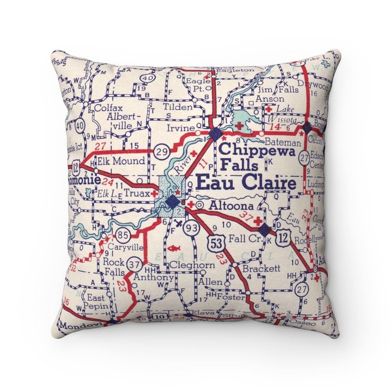 Eau Claire Wisconsin vintage map pillow