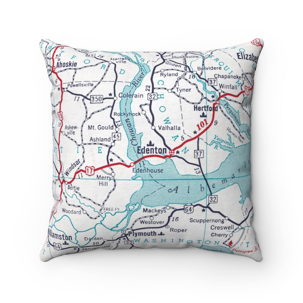 Edenton North Carolina vintage map pillow