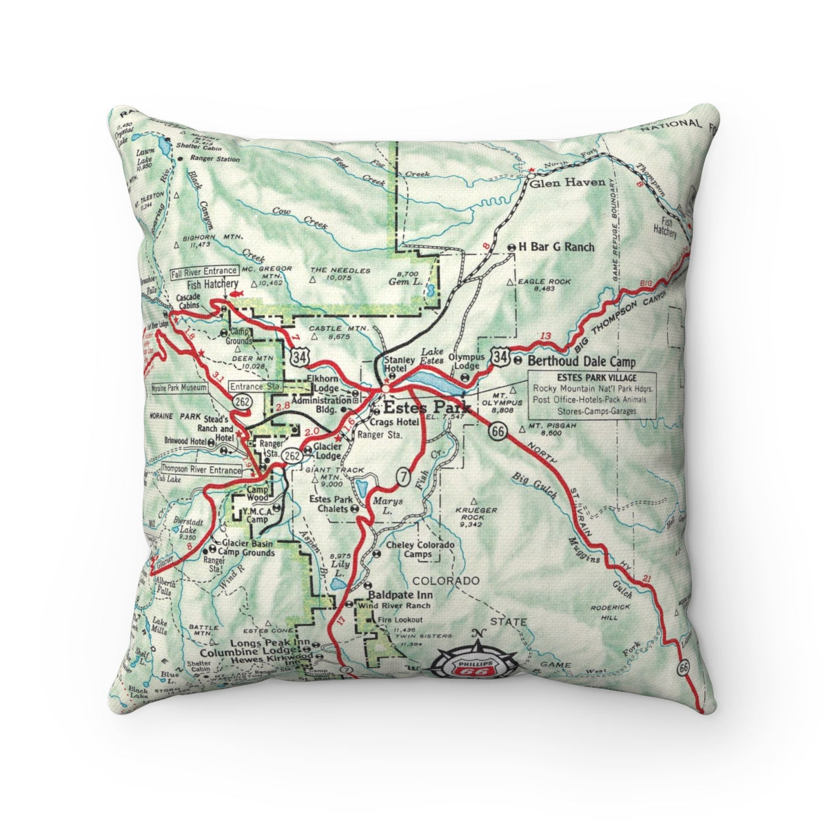 Estes Park Colorado vintage map pillow