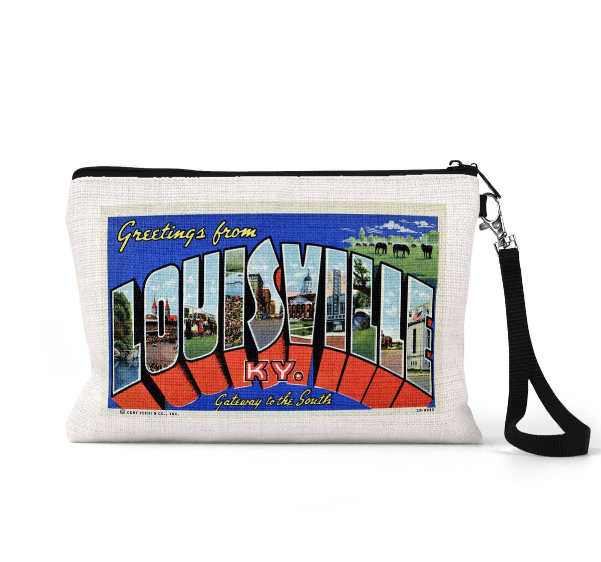 Louisville Kentucky vintage postcard wristlet travel pouch