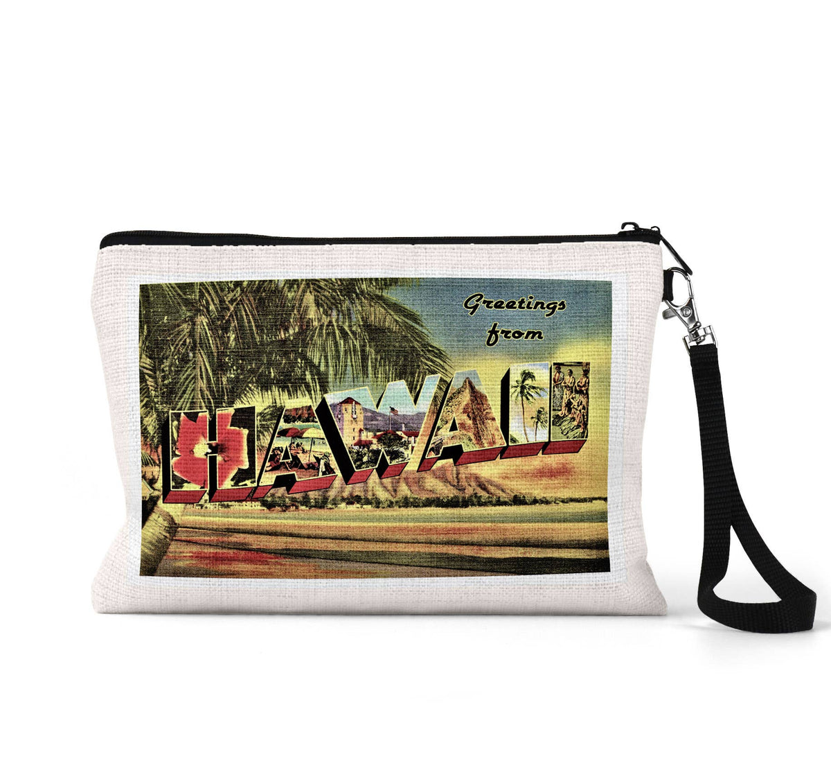 Hawaii vintage postcard wristlet travel pouch