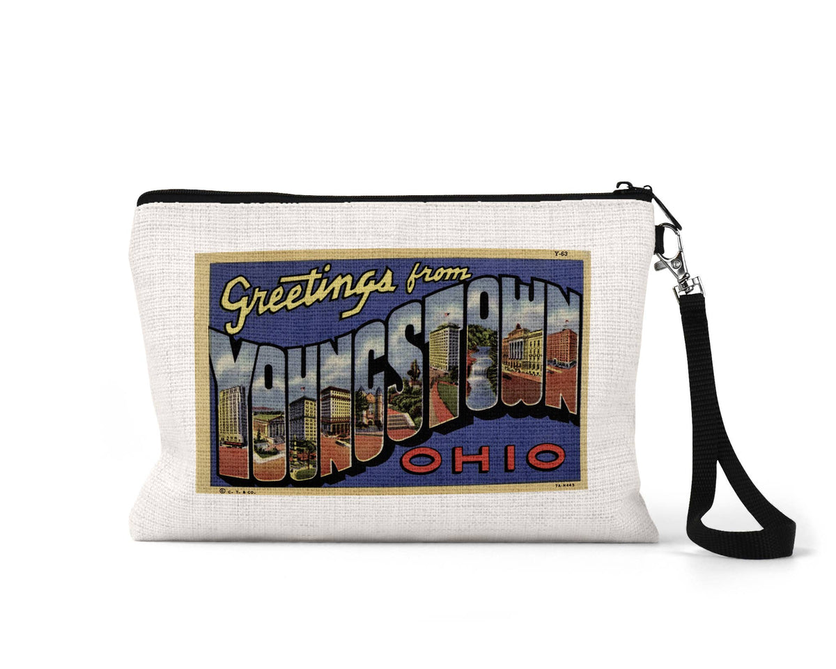 Youngstown Ohio vintage postcard wristlet travel pouch