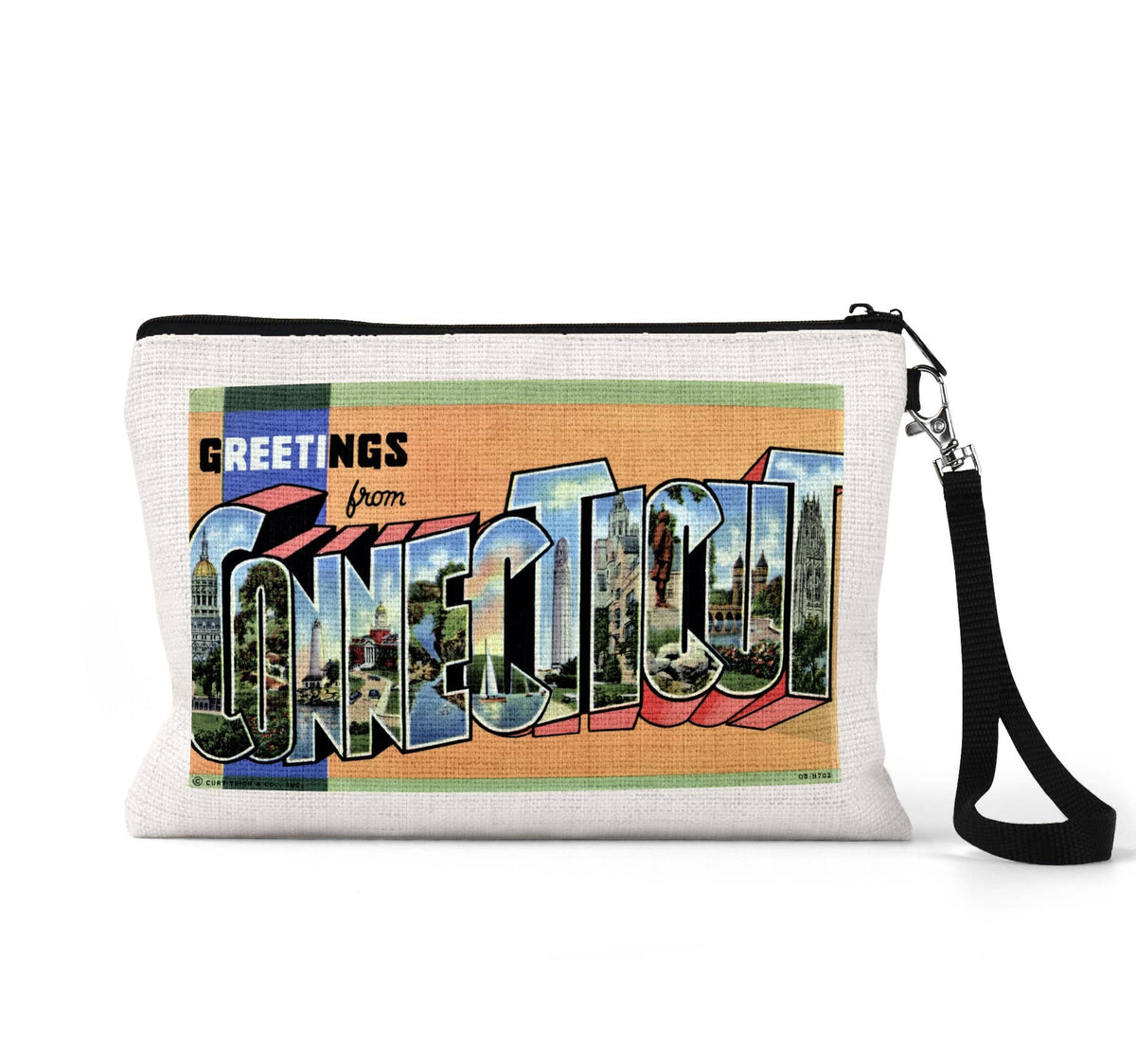 Connecticut vintage postcard wristlet travel pouch