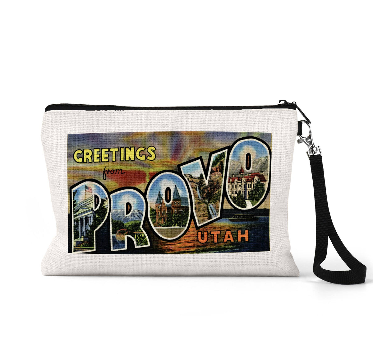 Provo Utah vintage postcard wristlet travel pouch