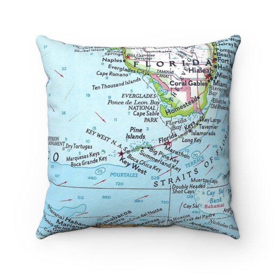 Florida Keys vintage map pillow