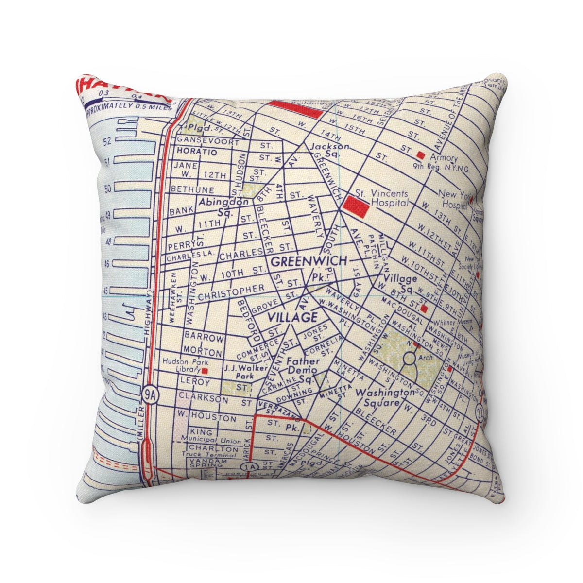 Greenwich Village New York vintage map pillow