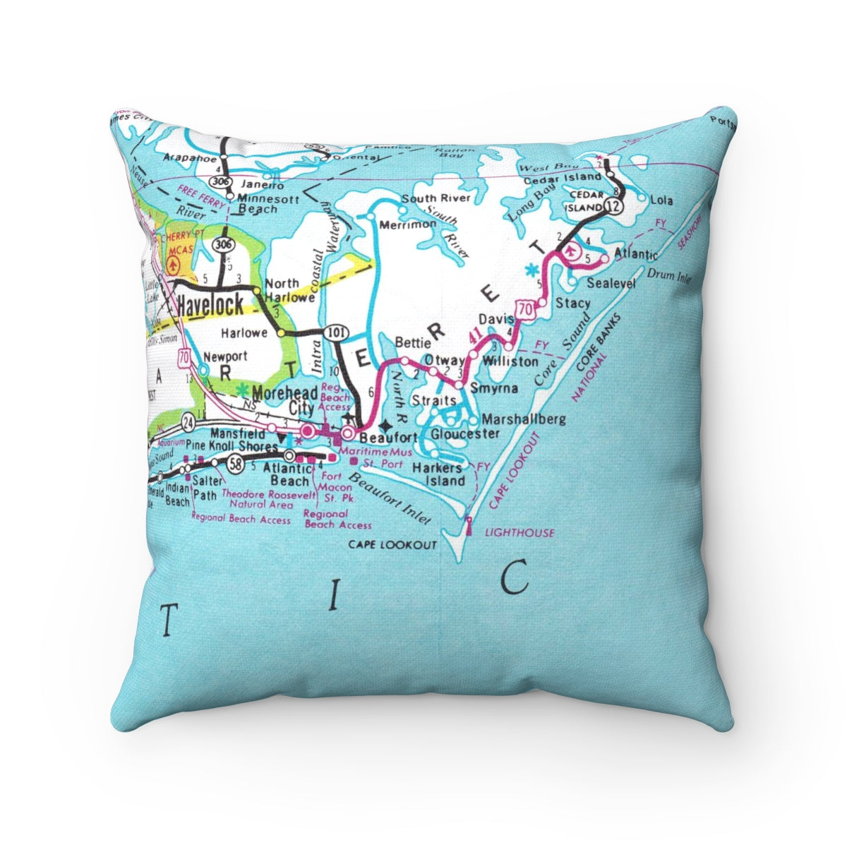 Harkers Island North Carolina vintage map pillow