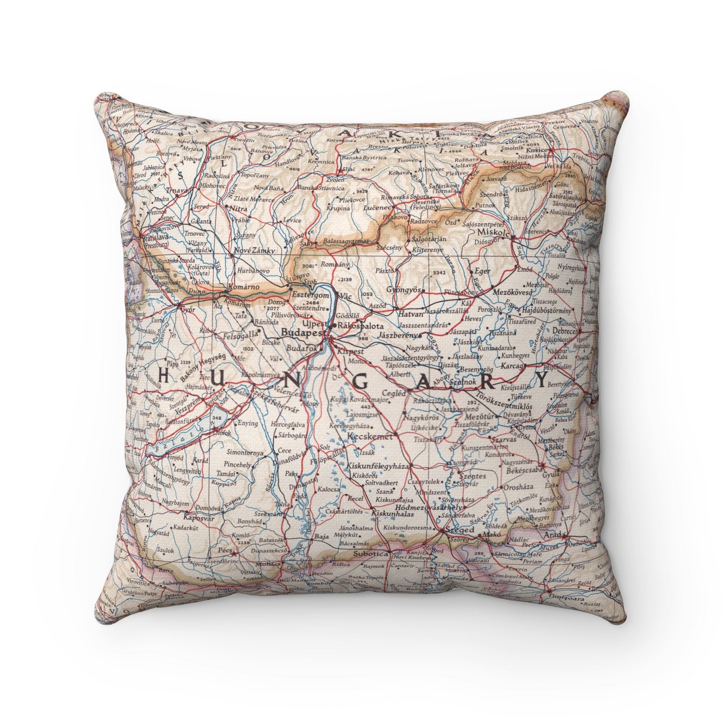 Hungary vintage map pillow
