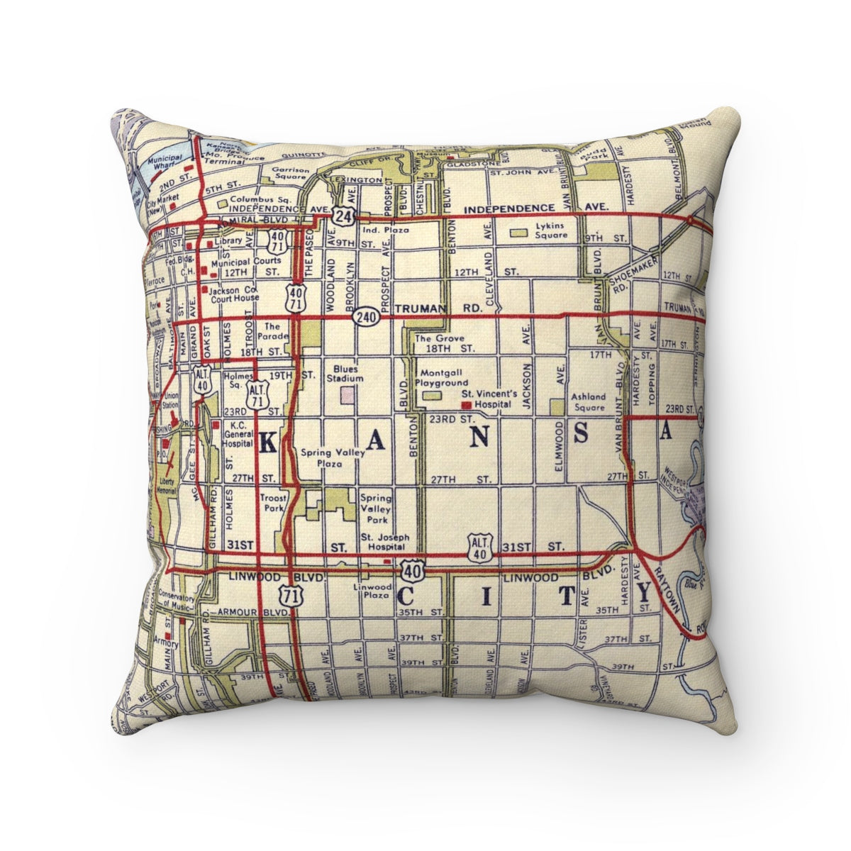 Kansas City Missouri vintage map pillow