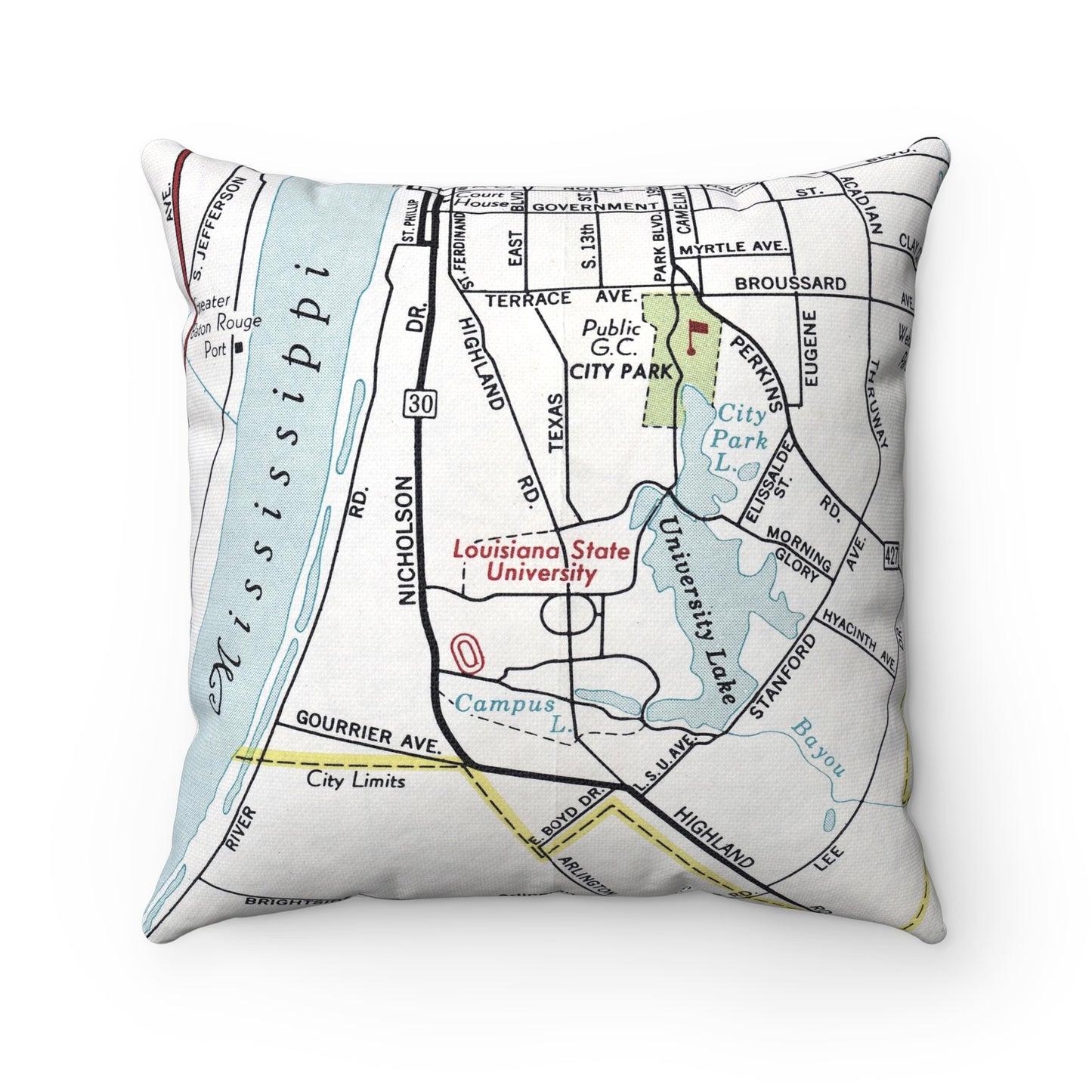 Louisiana State University vintage map pillow