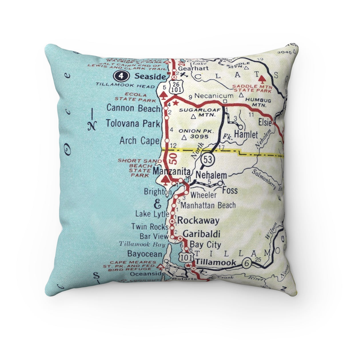 Manzanita Oregon vintage map pillow
