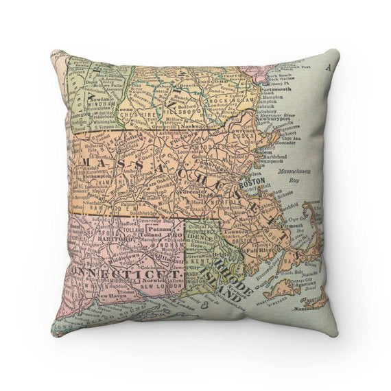 Massachusetts vintage map pillow