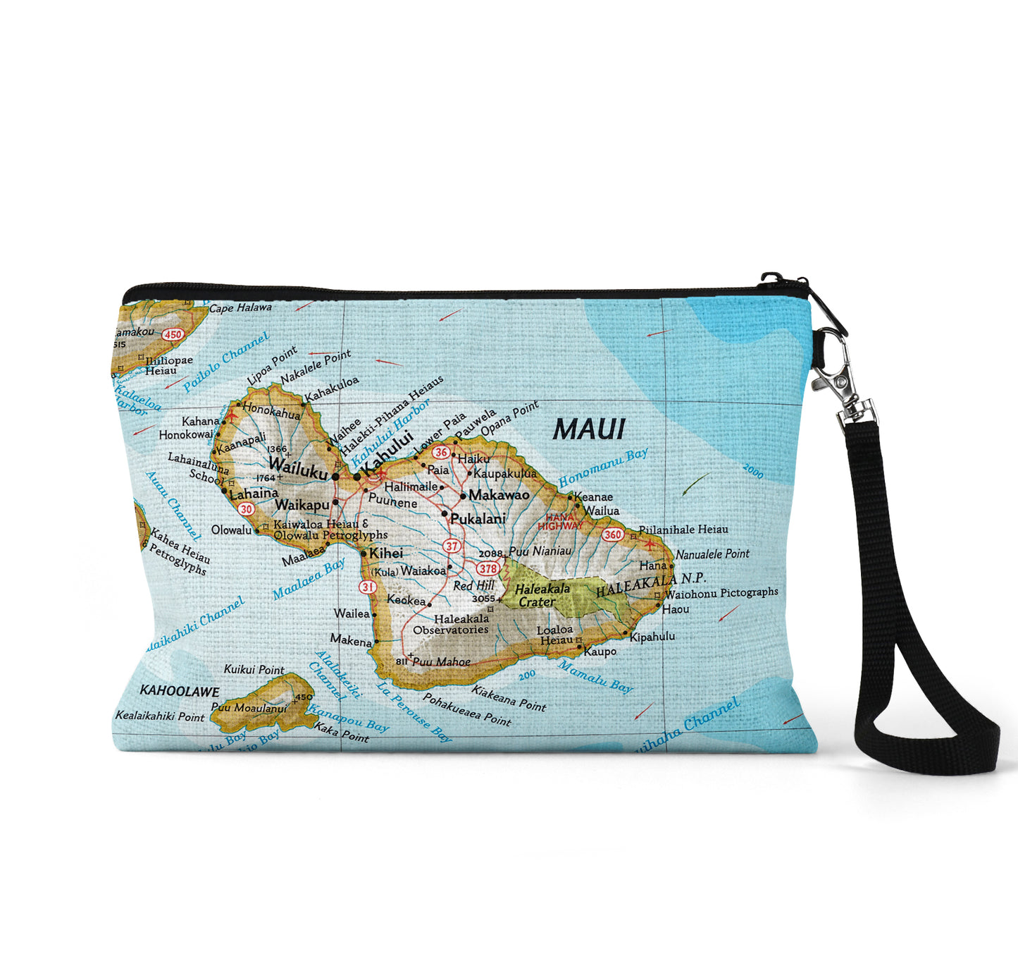 Maui Hawaii map wristlet travel pouch