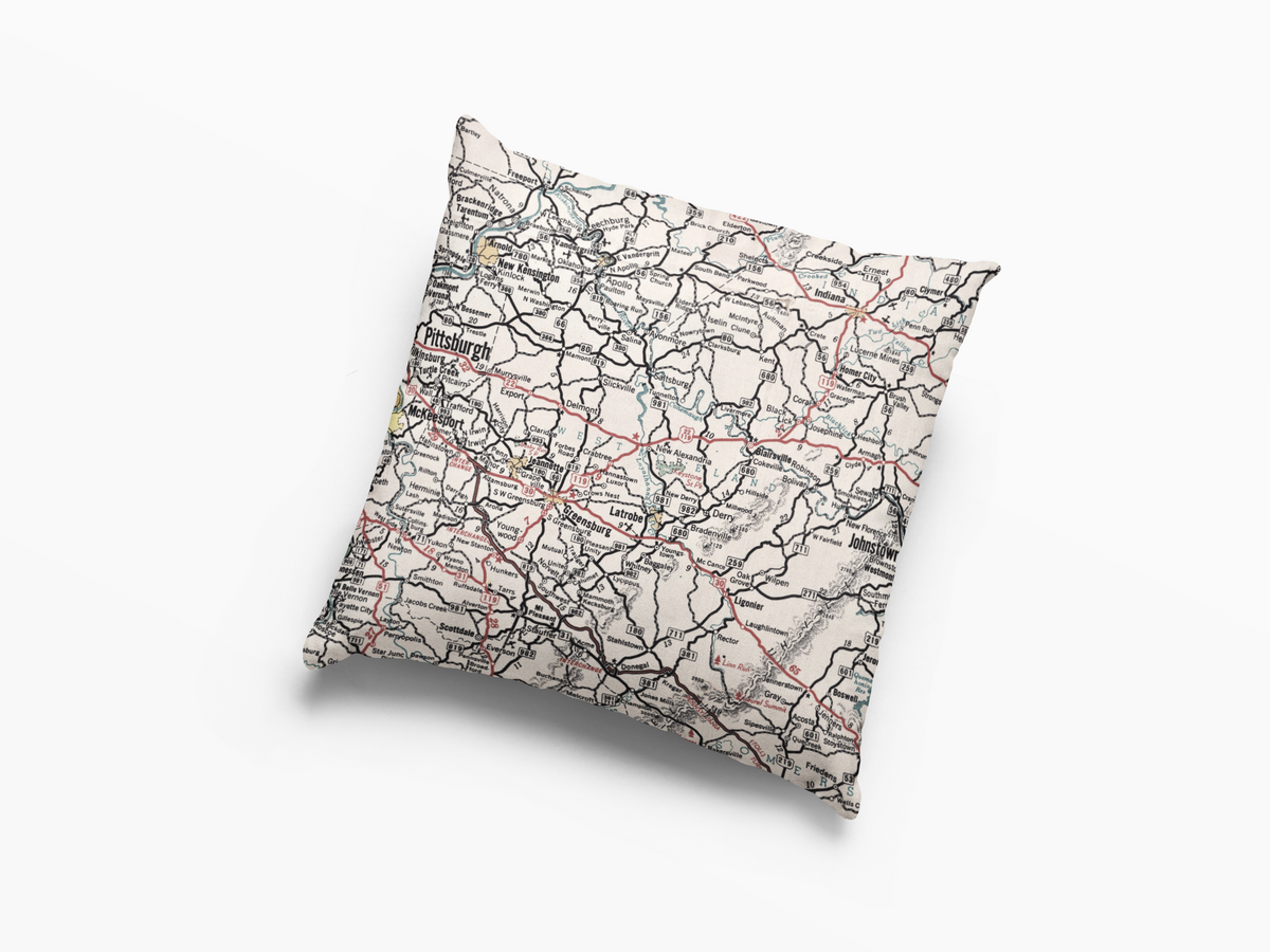 Westmoreland County Pennsylvania vintage map throw pillow