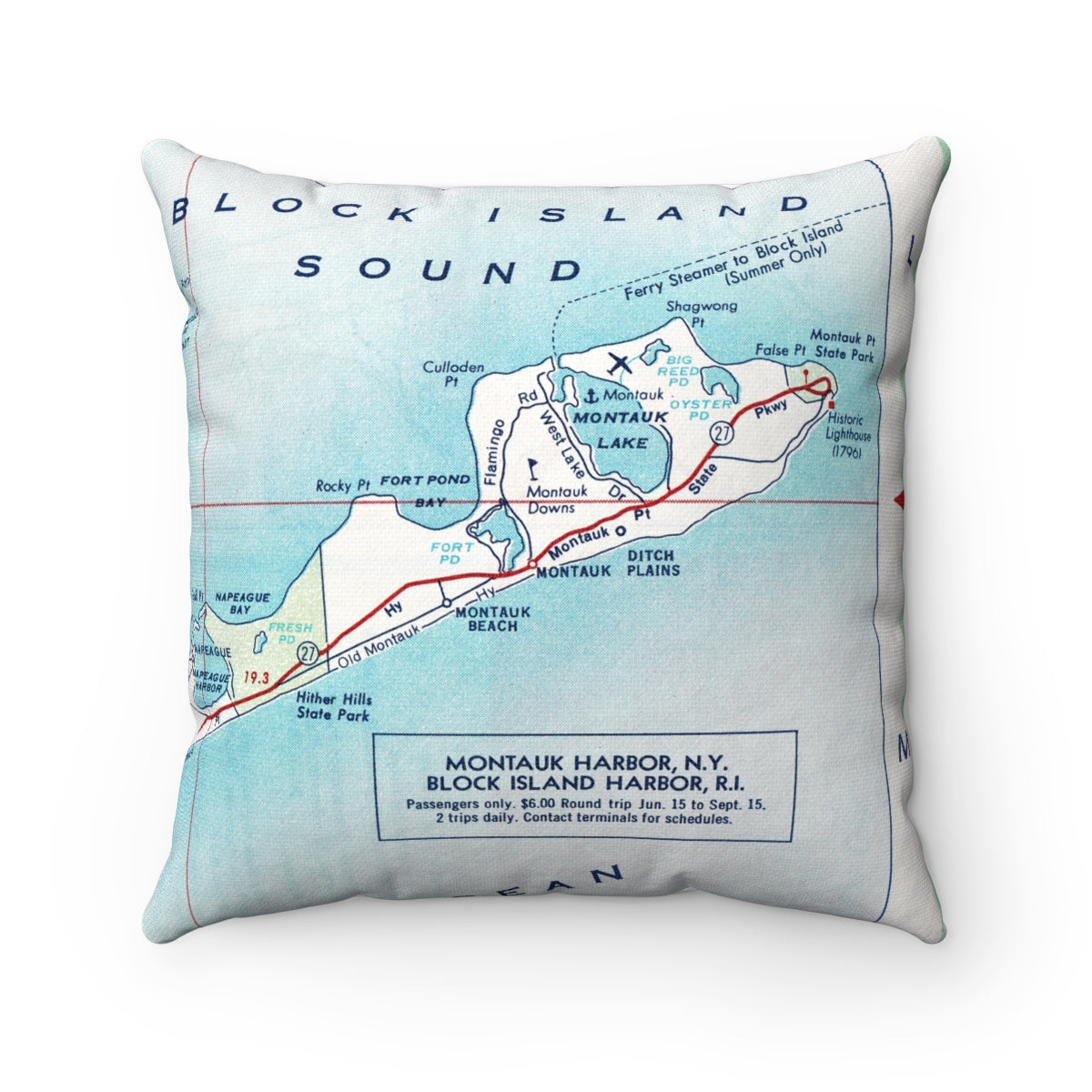 Montauk New York vintage map pillow