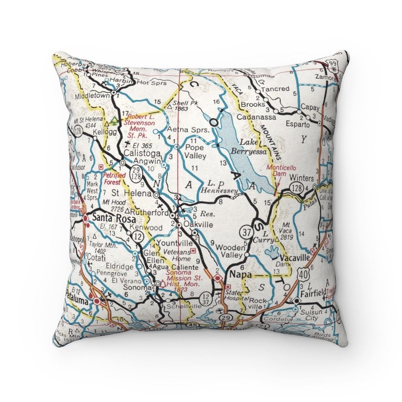 Napa Valley vintage map pillow