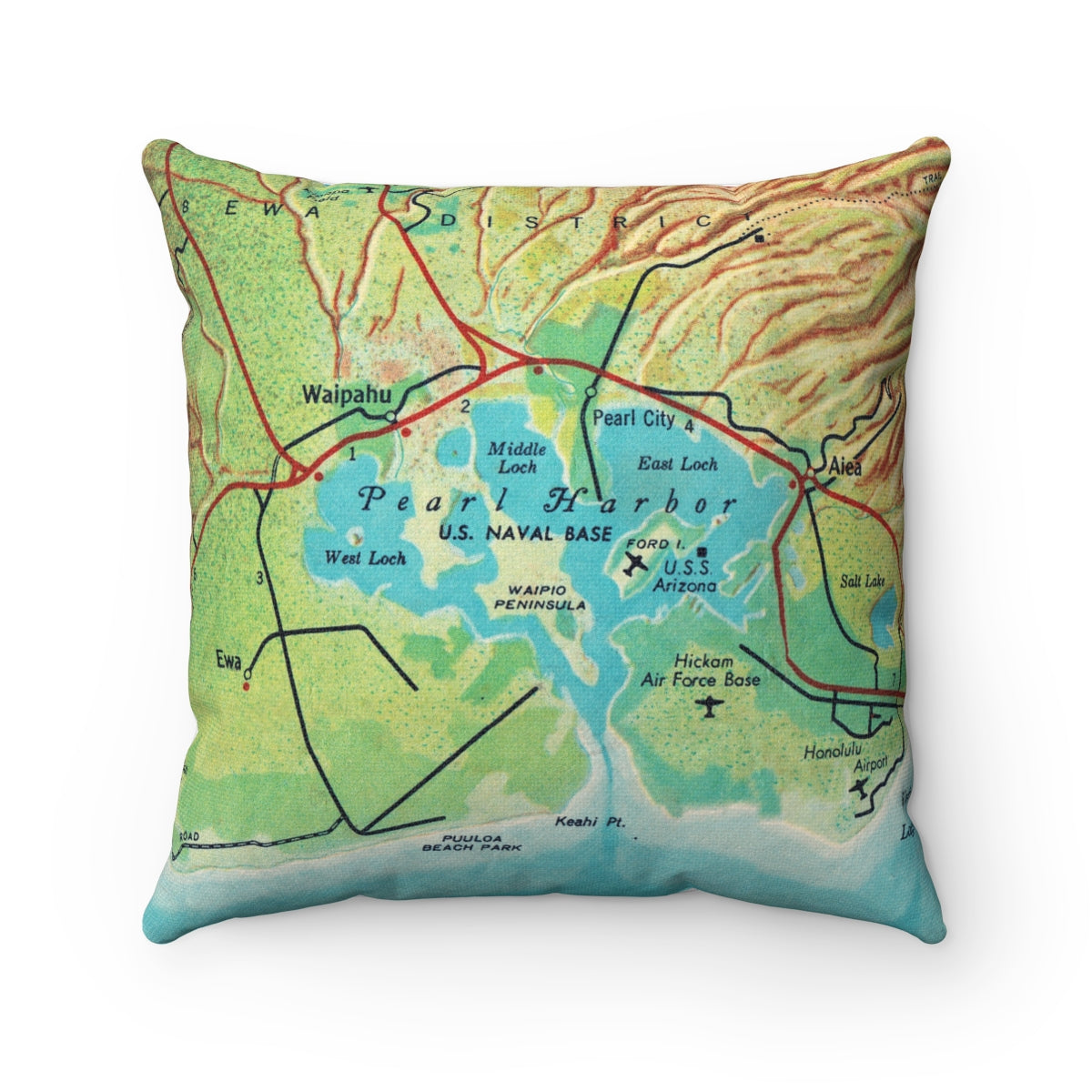 Pearl Harbor Hawaii vintage map pillow