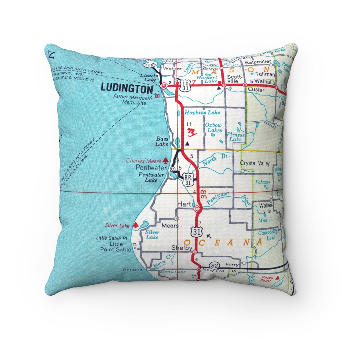 Pentwater Michigan vintage map pillow