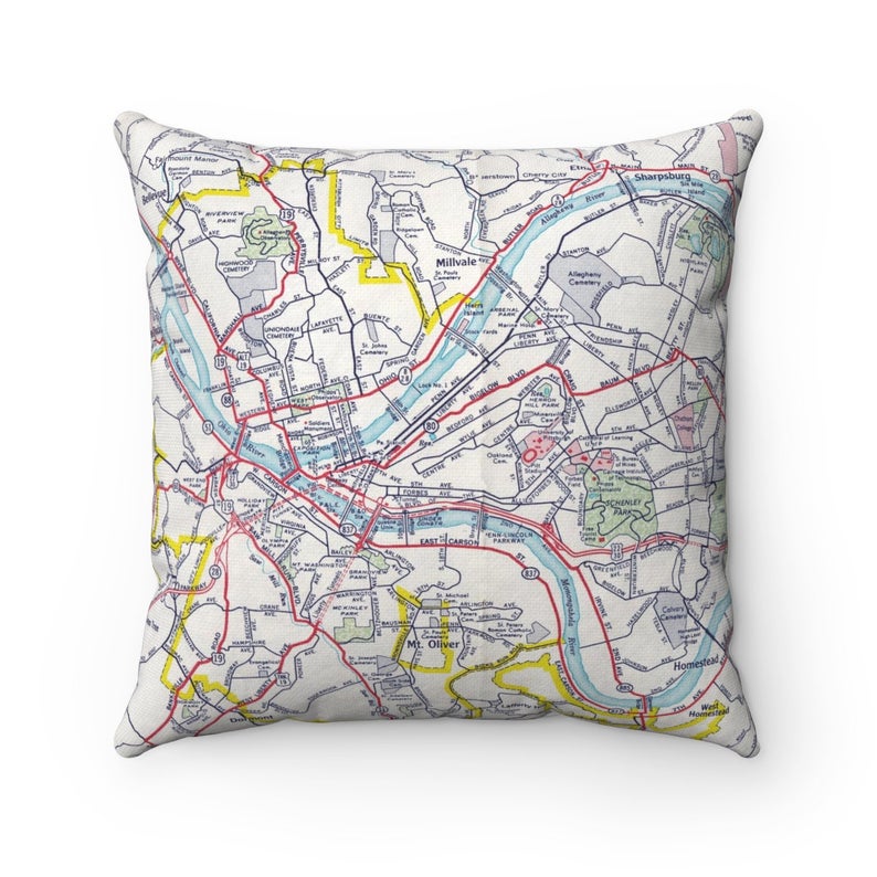 Pittsburgh Pennsylvania vintage map pillow