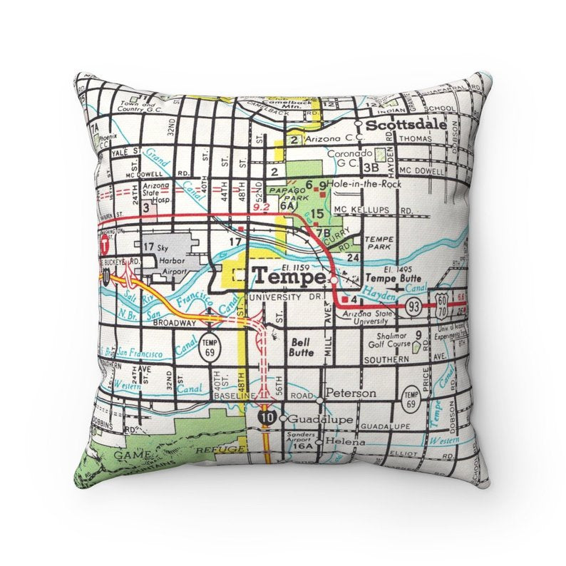 Tempe Arizona vintage map pillow