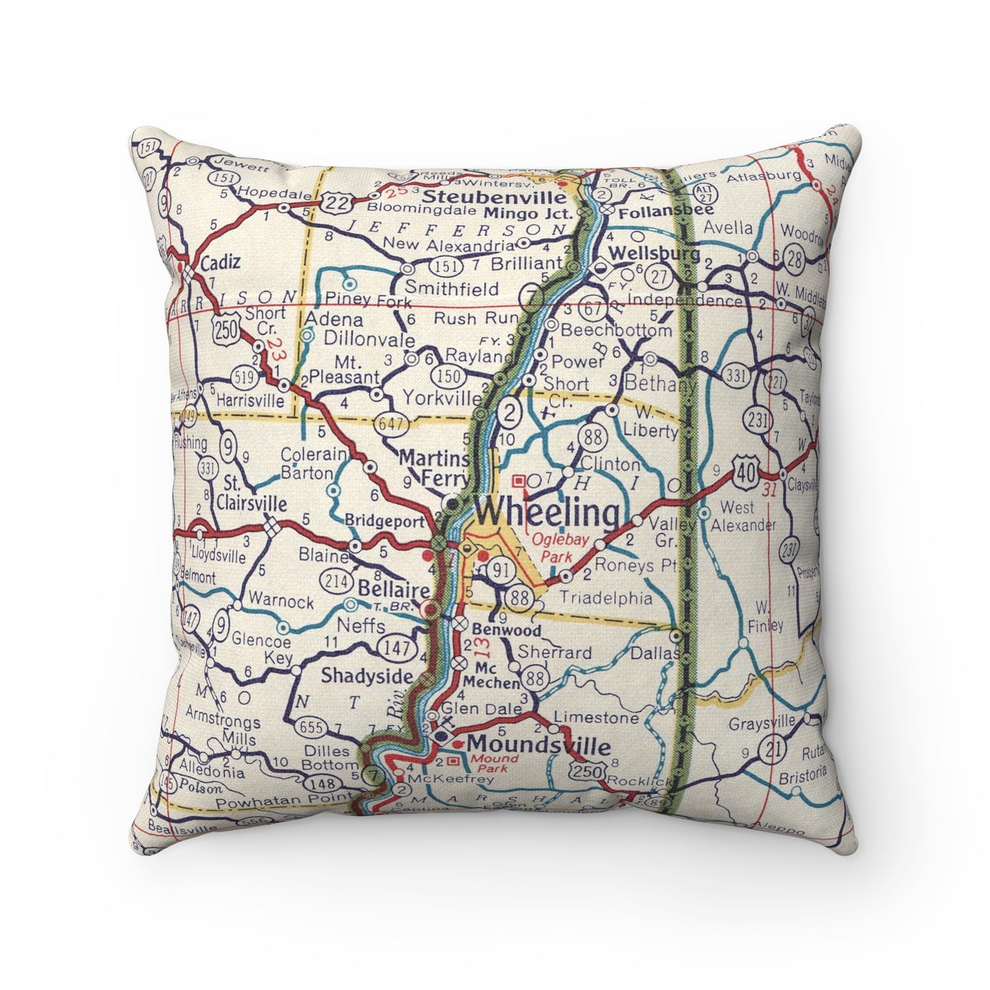 Wheeling West Virginia vintage map pillow