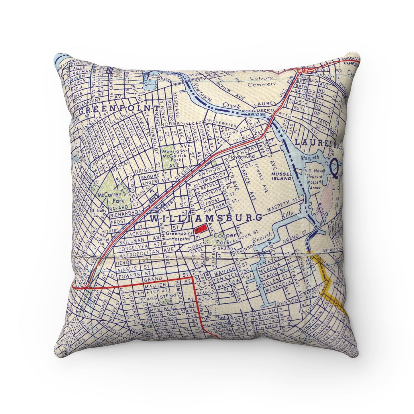 Williamsburg Brooklyn vintage map pillow