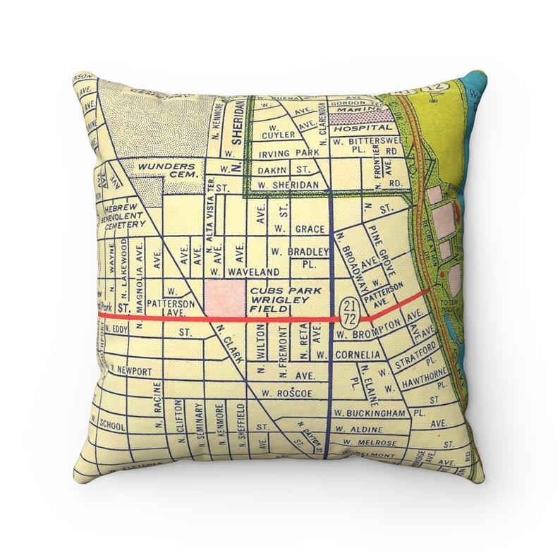 Wrigley Field Chicago vintage map pillow
