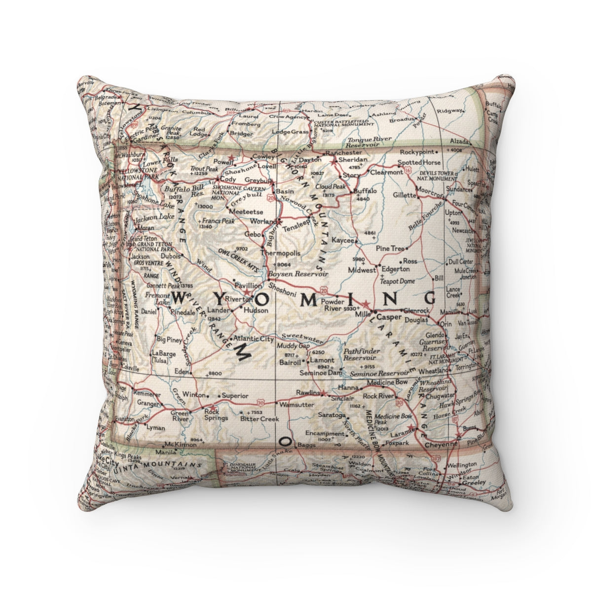 Wyoming vintage map pillow