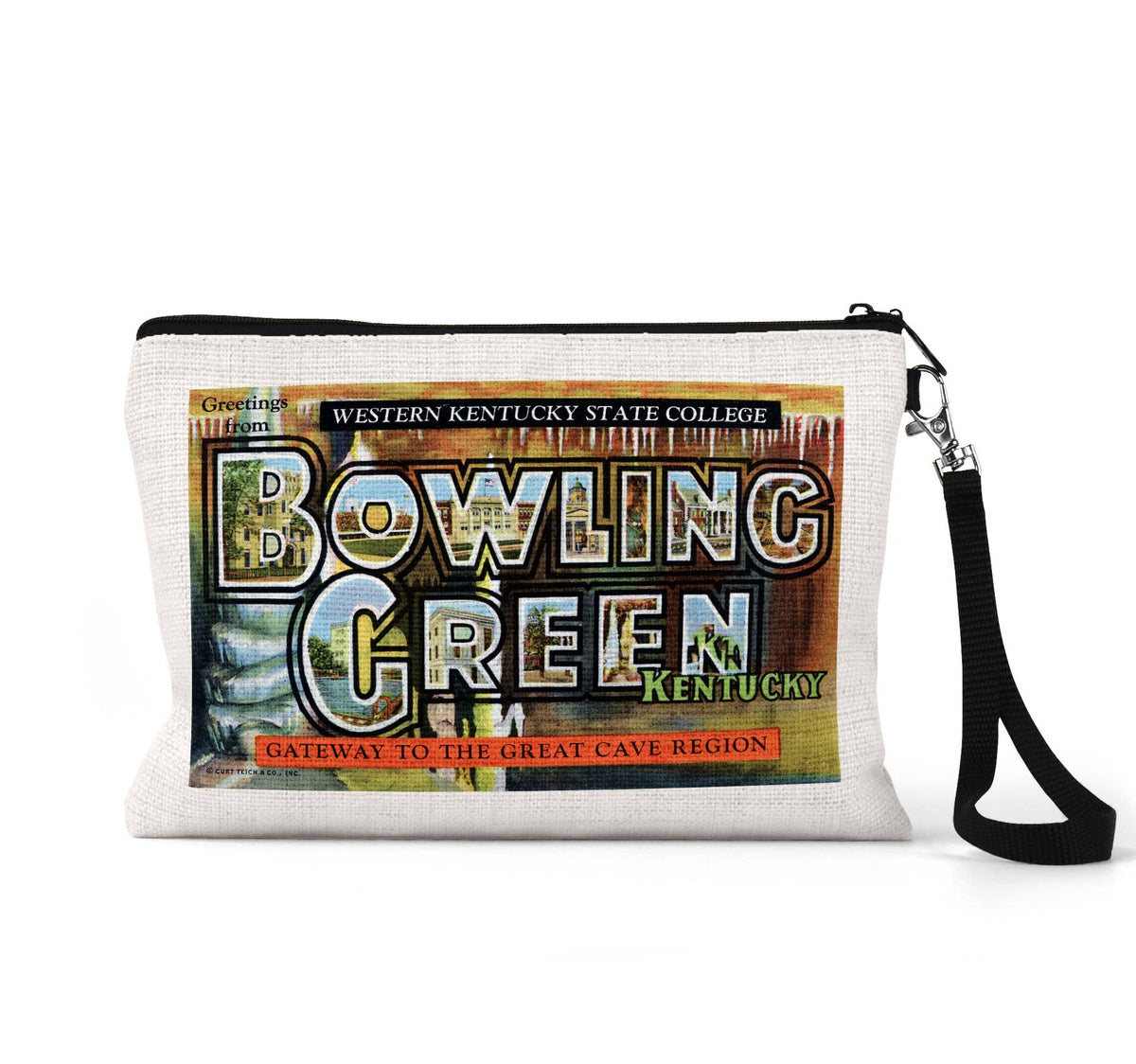 Bowling Green Kentucky vintage postcard wristlet travel pouch