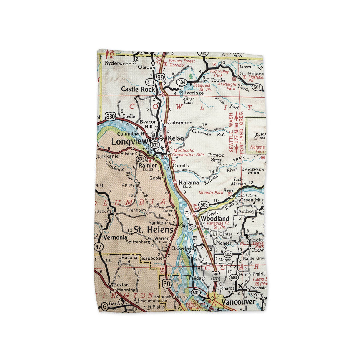 Kalama Washington map tea towel