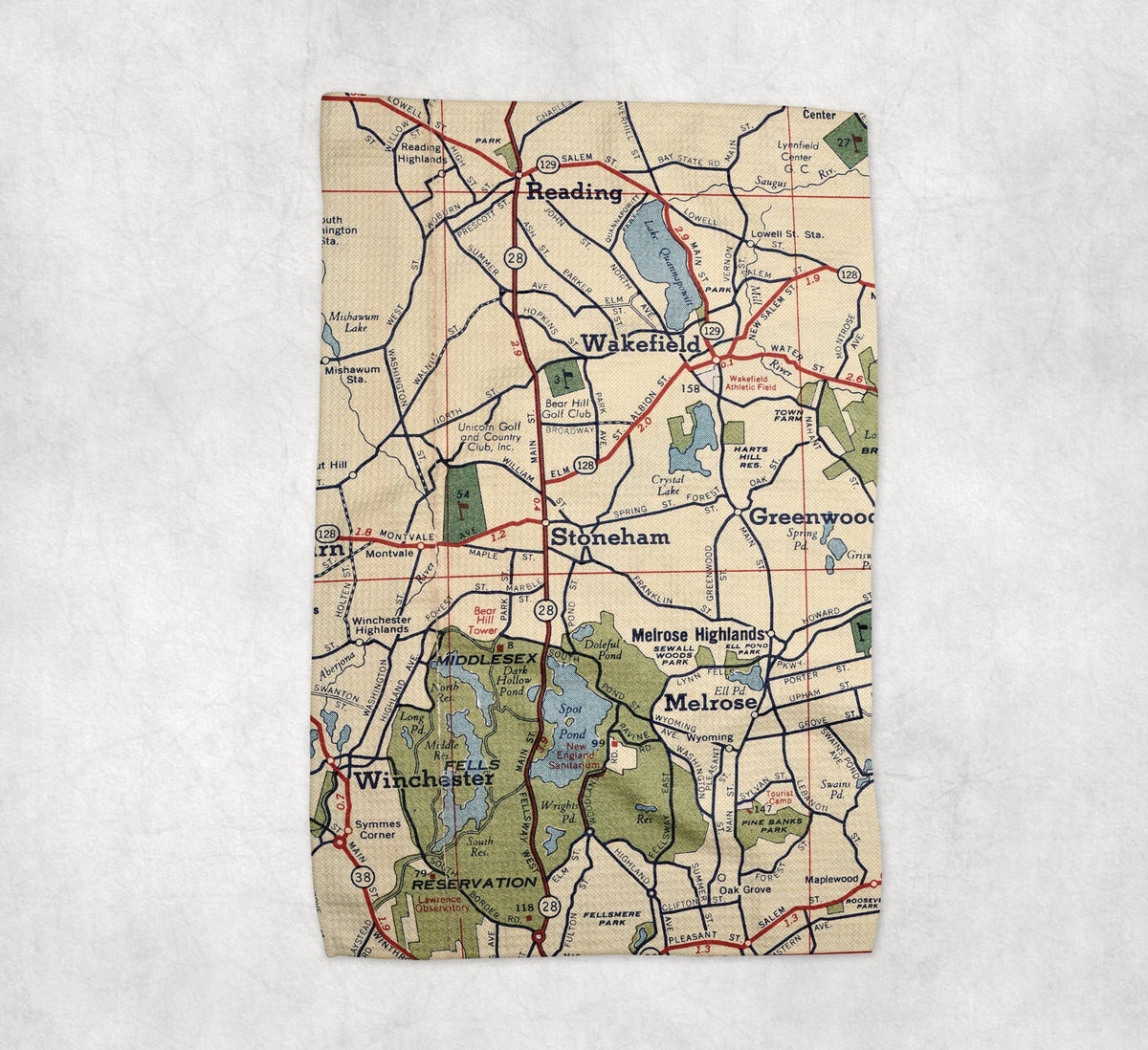 Stoneham Massachusetts map tea towel