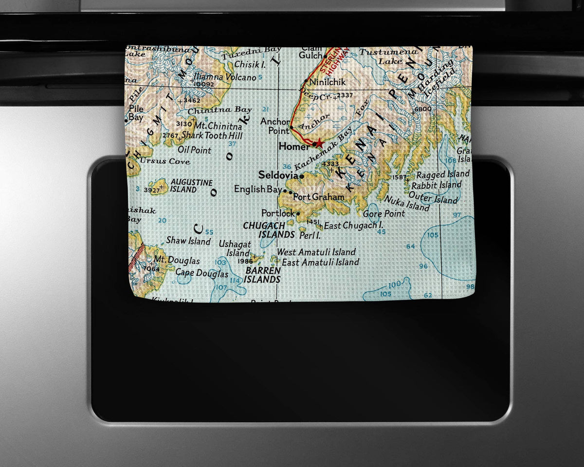 Seldovia Homer Alaska map tea towel