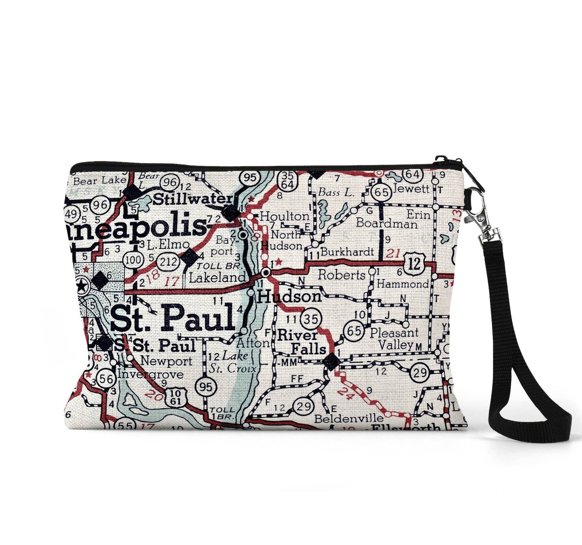 Hudson Wisconsin map wristlet travel pouch
