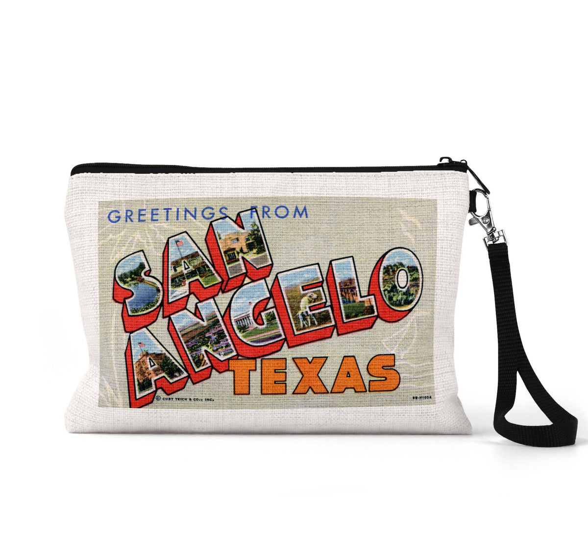 San Angelo Texas vintage postcard wristlet travel pouch